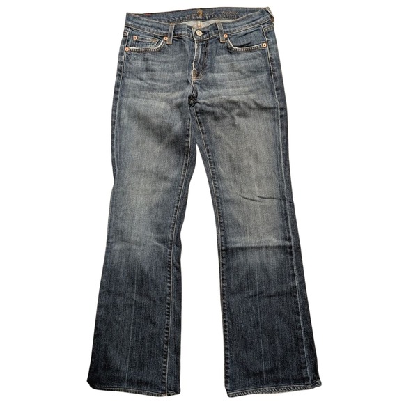 7 For All Mankind Womens 28 Bootcut Jeans Designer Denim Dark Faded Wash USA - Picture 1 of 5